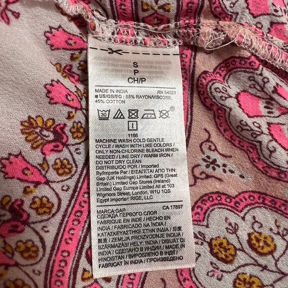 Gap Split Neck Cap Sleeve Floral Boho Print Blouse Size Small Colorful Festival - Picture 6 of 8